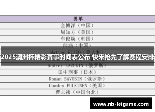 2025澳洲杯精彩赛事时间表公布 快来抢先了解赛程安排 2025澳洲杯精彩赛事时间表公布 快来抢先了解赛程安排