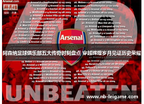 阿森纳足球俱乐部五大传奇时刻盘点 穿越辉煌岁月见证历史荣耀